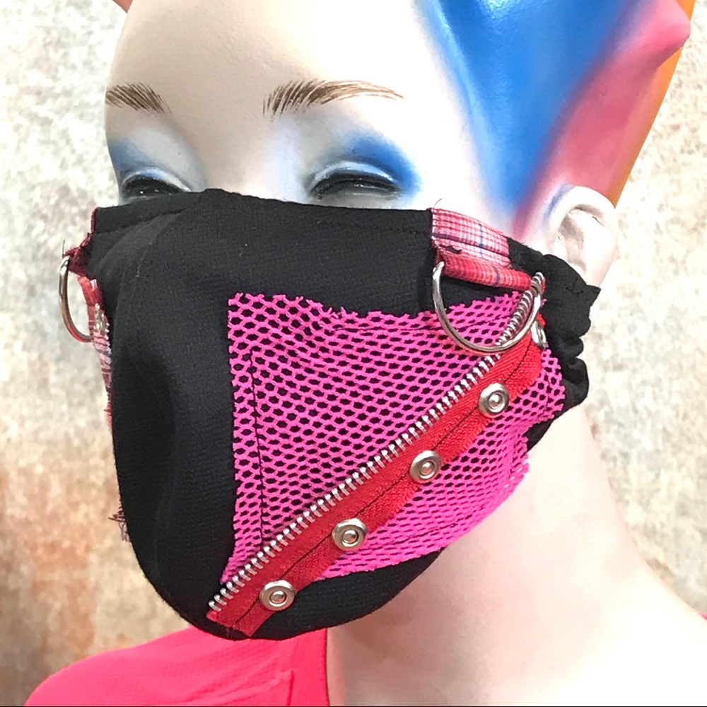 Punk Gothic Rag Pink Fishnet Re-useable Face Mask